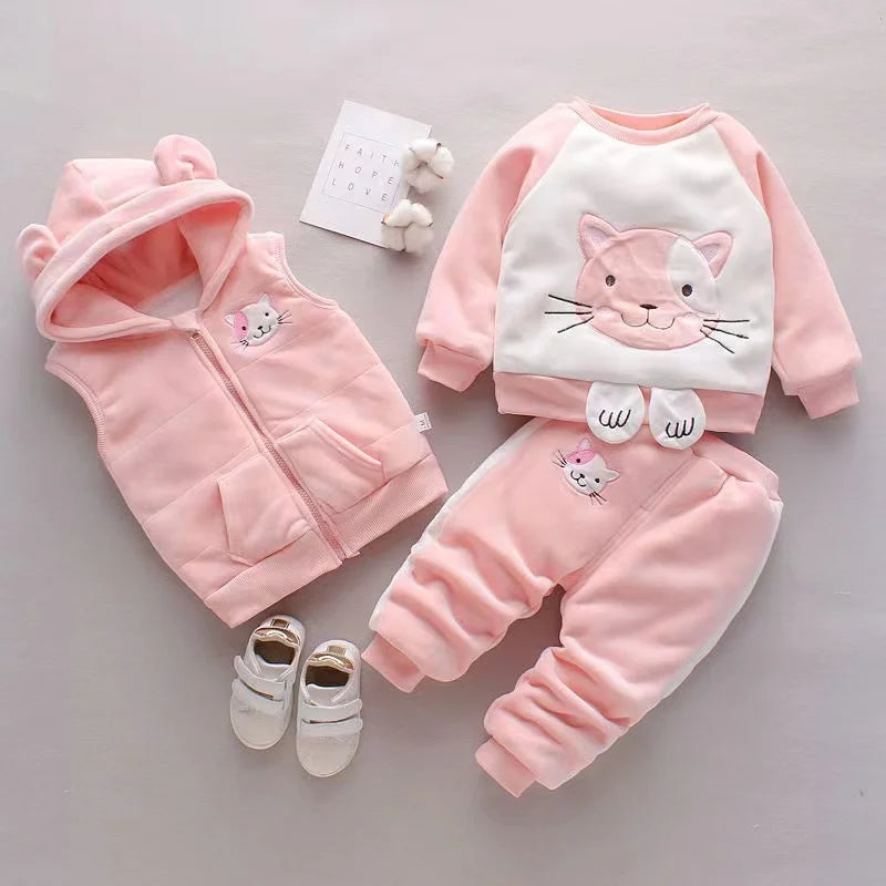 3Pcs Newborn Clothes Baby Girl Clothes Sets Infant Outfit Autumn Winter Vest+Sweater+ Pants Toddler Clothing Set Warm Suits 0-4Y