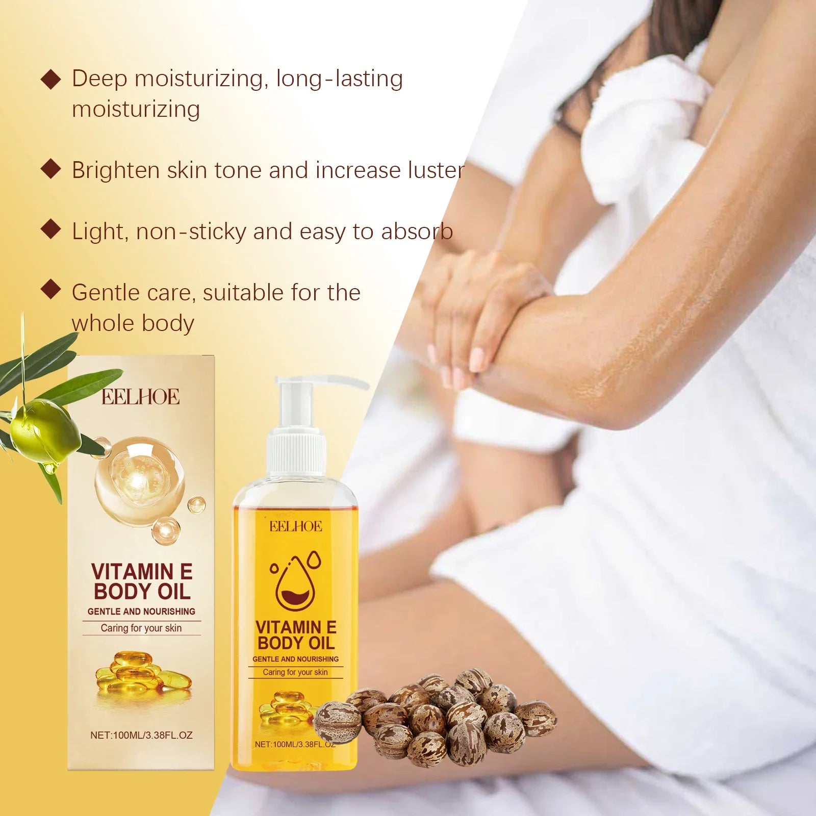 Vitamin E Body Care Oil Massage Spa Long-Lasting Fragrance Lifting Tighten Weight Loss DIY Smoothing Skin Essential Oils 100ml