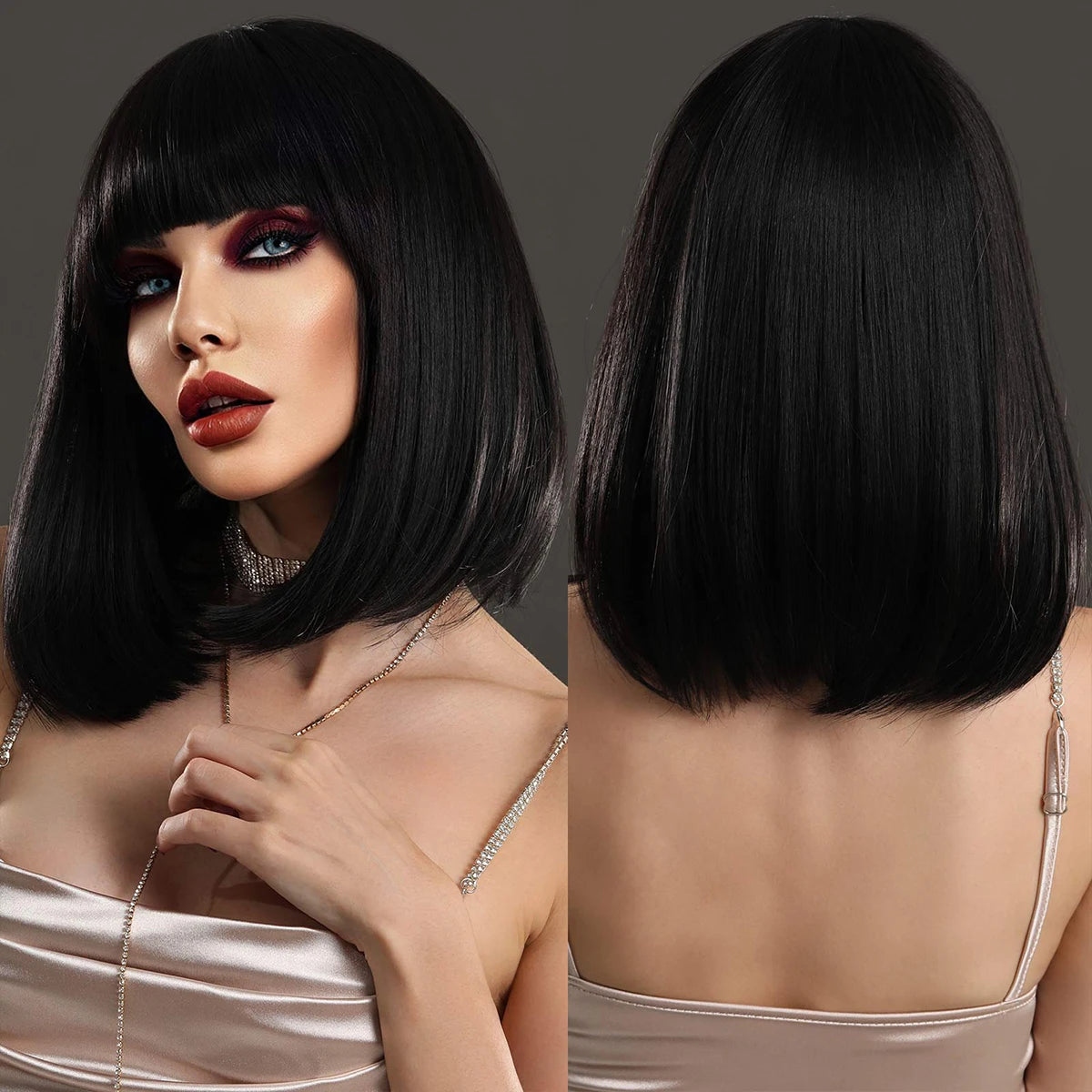 7JHH WIGS Short Bob Wig Ombre Blonde Wig for Women Daily Party Natural Synthetic Hair Wig with Bangs Heat Resistant Fiber