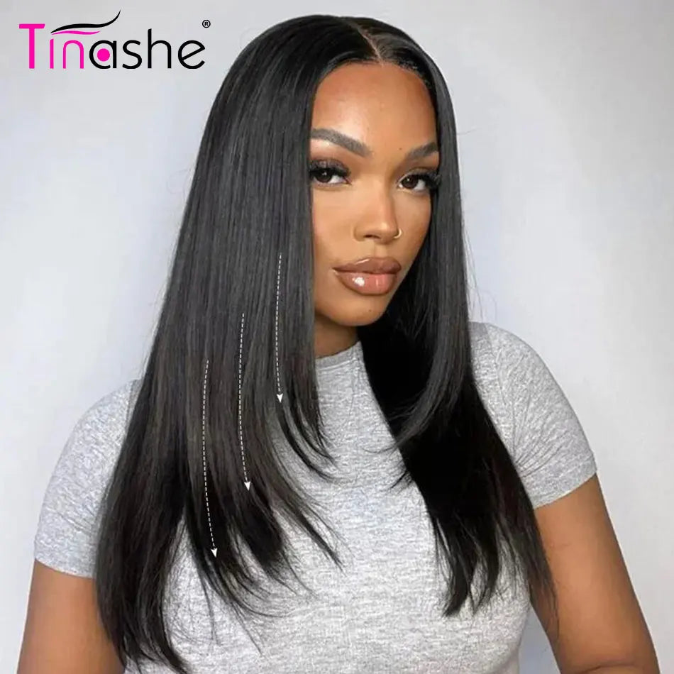 Tinashe Layered Wig Human Hair Pre Bleached Bone Straight Lace Frontal Wigs Ready To Go 200 Density 6x5 HD Lace Closure Wig