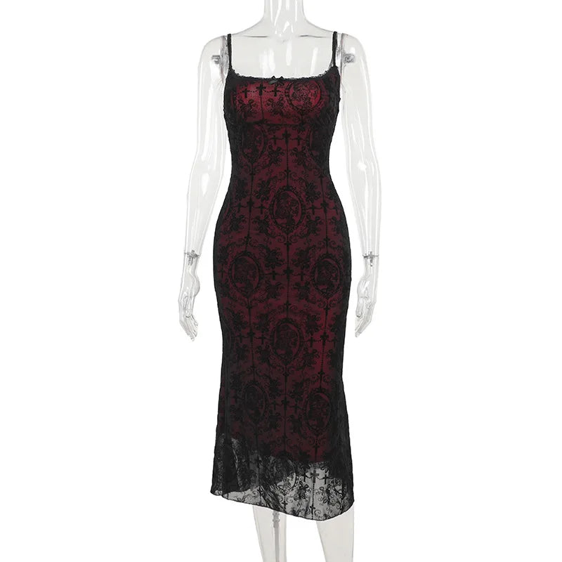 Gothic Sexy Long Fishtail Dress for Women Robe New Spaghetti Strap Sleeveless Backless Ruched  Vintage  Maxi Dress Vestidos