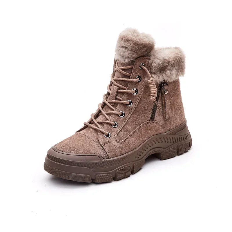 2026 Winter Shoes Women Snow Boots Thick Sole Warm Plush Cold Winter Shoes Genuine Leather Suede Women Ankle Boots