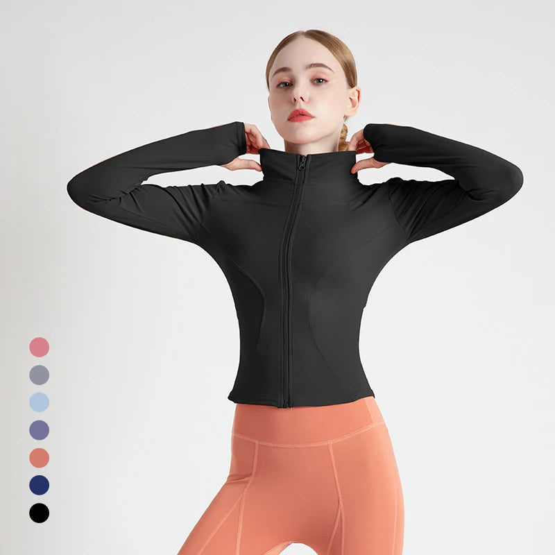 2026 Spring and Summer New Women's Fitness Jacket Quick-drying Collar Yoga Clothes Long-sleeved Breathable Sports Cycling Top