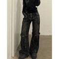 Black Women's Jeans High Waist Hip Hop Straight Fashion Pants Streetwear Harajuku Y2K Star 2026 Female Wide Leg Denim Trouser