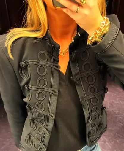 Women Chic Denim Military Jacket Casual Solid Stand Collar Single Breasted Napoleon Jackets 2026 New Lady Daily Street Outerwear