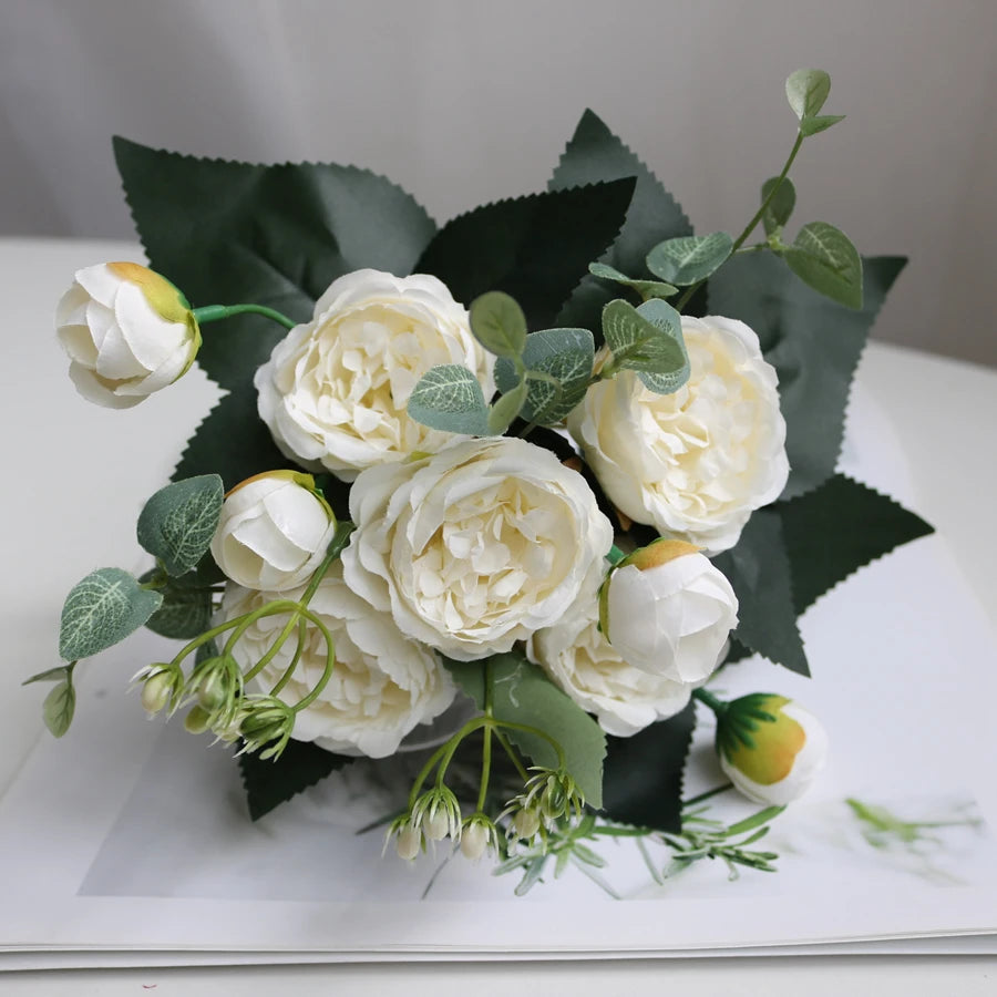 1Pc Silk Rose Artificial Flower Peony Outdoor UV Protection Wedding Wreath Bridal Bouquet Festival Decor Vase Home Room Diy Gift