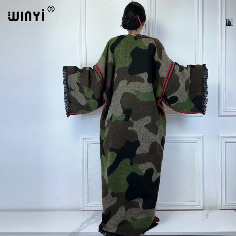 WINYI winter clothes women new Cashew print tassels Luxury Fur Loose OverCoat Thick Warm long down coat Europe cardigan jacket