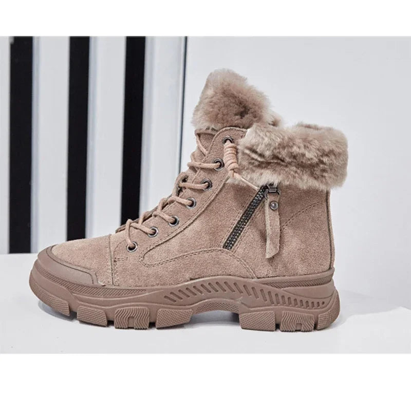 2026 Winter Shoes Women Snow Boots Thick Sole Warm Plush Cold Winter Shoes Genuine Leather Suede Women Ankle Boots