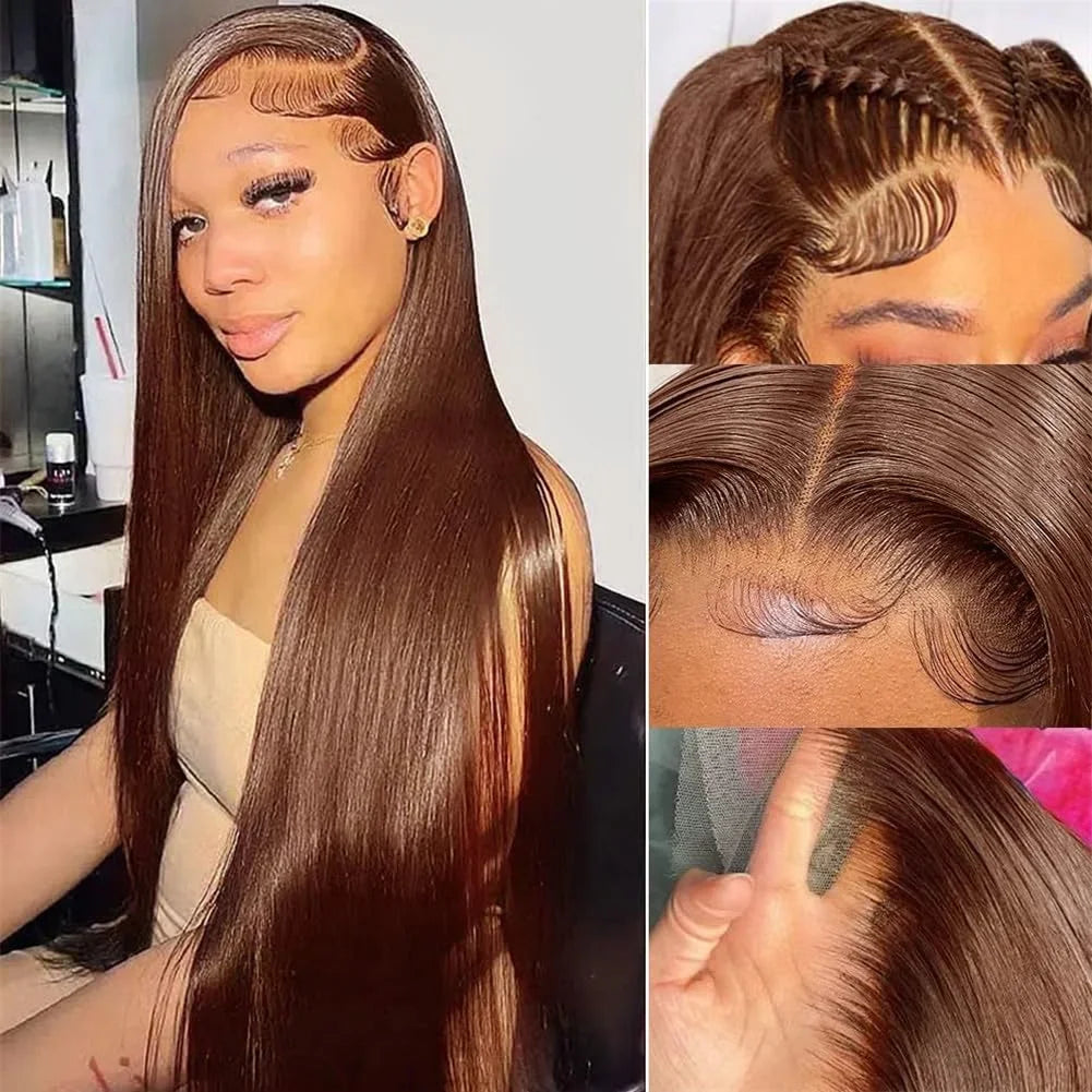 30 inch Chocolate Brown 13x6 Lace Frontal Wig Straight Human Hair Wigs Colored Human Hair 13x4 Lace Frontal Wig Pre plucked