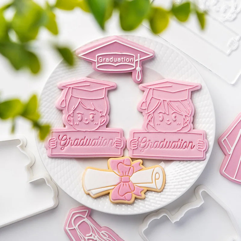 New 2022 Graduation Season Cookie Cutter Graduation Cap Gown Clear Fondant Stamps Boy Girl Baking Mold Icing Biscuits Cake Tools