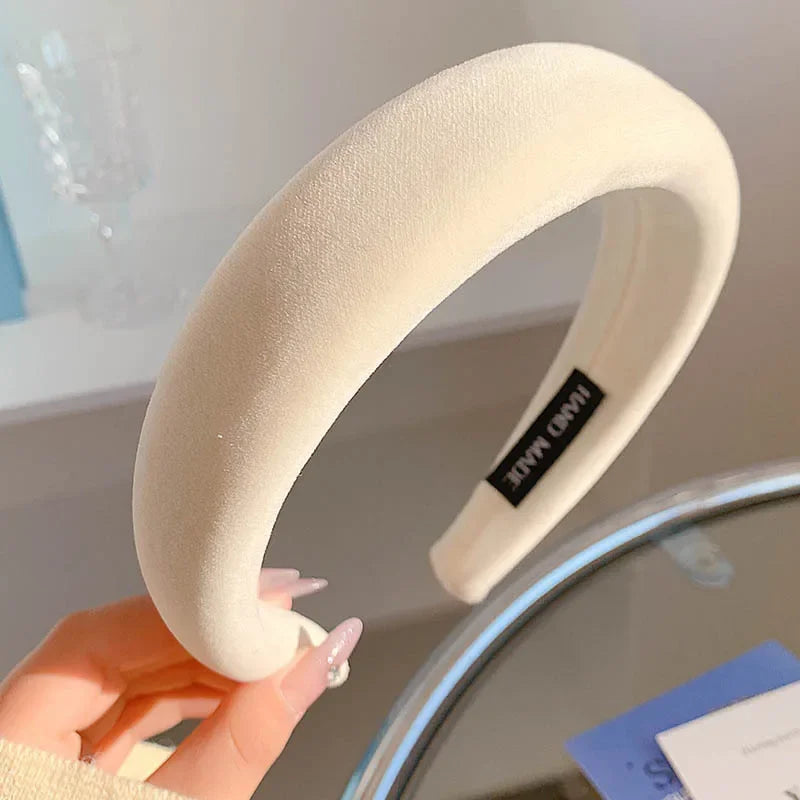 New Korean Style Sponge Headband for Women Elegant Gold Label Blue Wide Brimmed Hair Band Fashion Girl Face Wash Hair Hoop