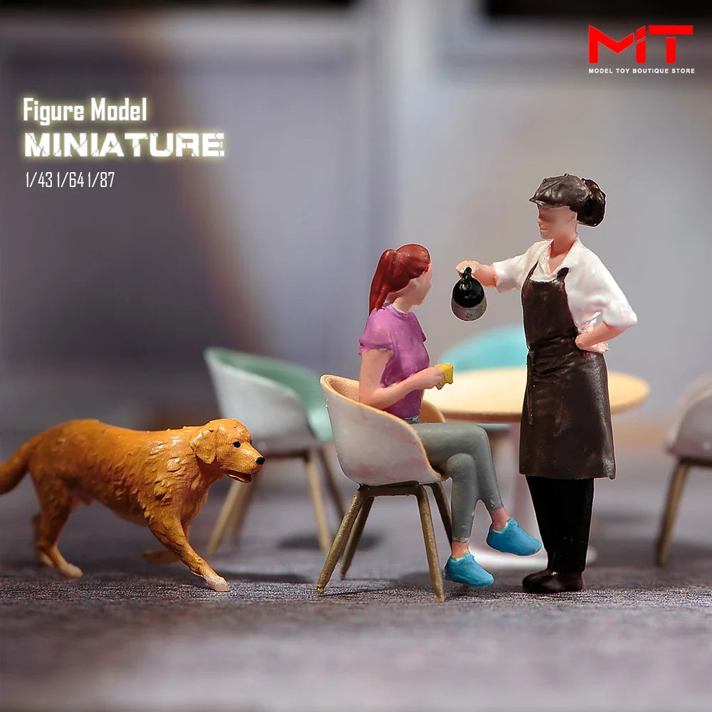 Miniature Figurines 1/87 1/64 1/43 1/24 Restaurant Waiter Diners Smoking Man Model Scene Figure DIY Creative Photography Props