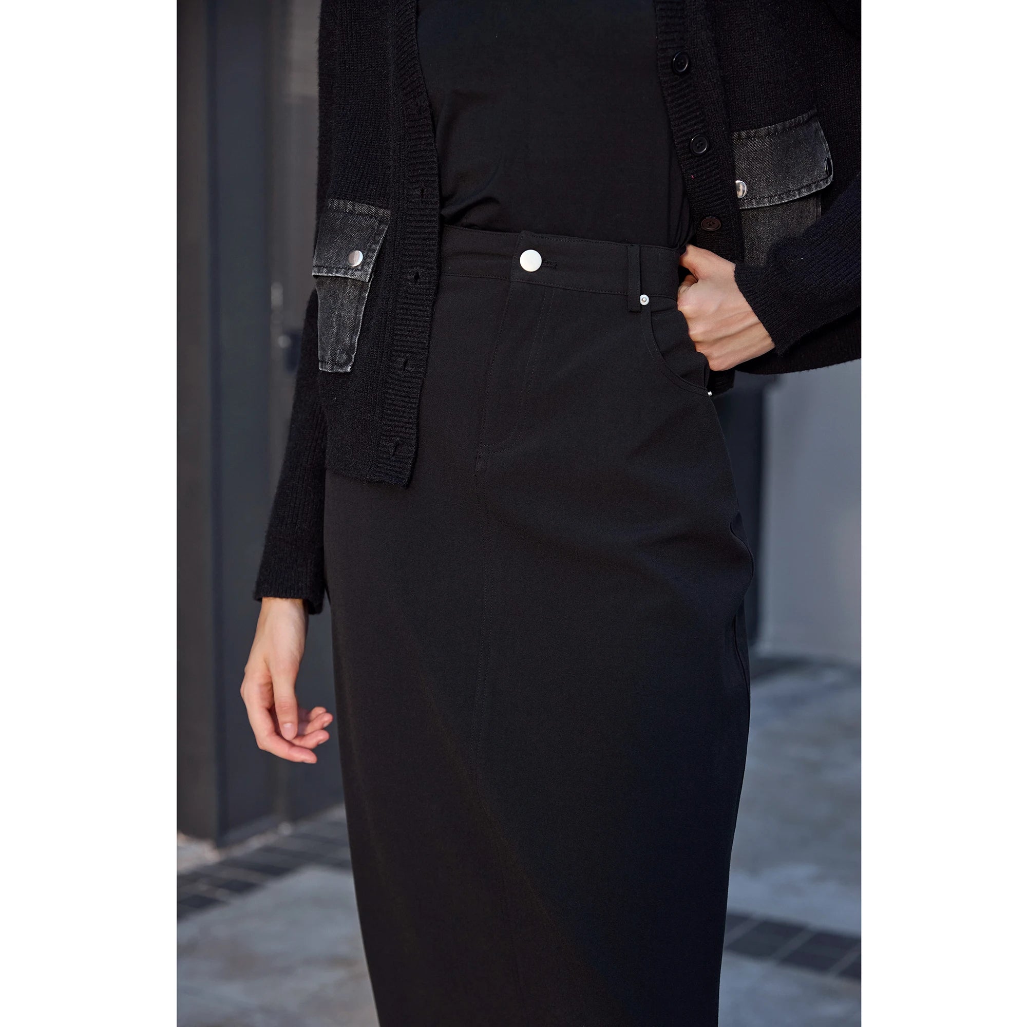 AP Women 2026 Autumn and Winter Denim V-neck Dress Knitting Cardigan Mock Neck Modal Shirt