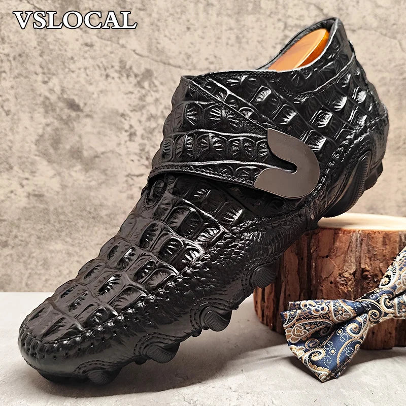 Winter Men's Warm Shoes Croco Prints Formal Dress Mens Casual Shoes Black Real Leather Comfortable Monk Buckle Shoes Men