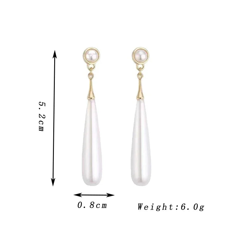 Simple Water Droplet Pearl Ear Clips for Women Wedding Party Vintage Long Elegant Round Clip on Earrings Non Piercing Geometry
