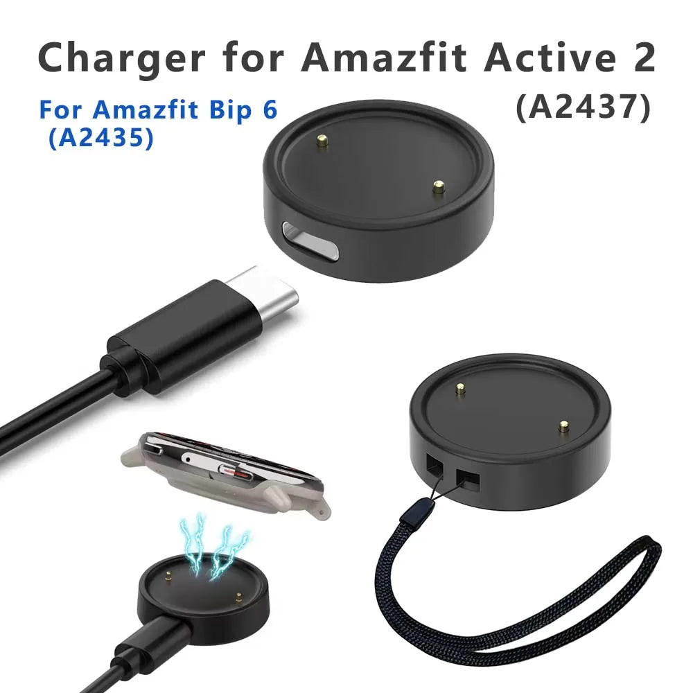For Amazfit Active2/GTR3/GTS3/GTR4/GTS4 USB Smart Watch Charger Replacement Charger with Lanyard Charging Cable
