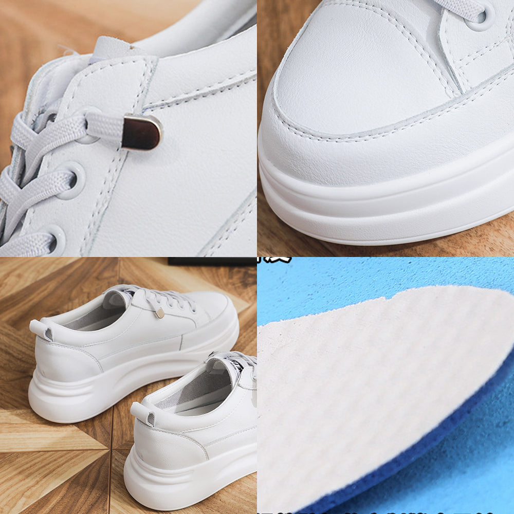 Fujin 4.5cm Genuine Leather Women Shoes Platform Flats Breathable Women Mesh Shoes White Sneakers Spring Autumn Summer Shoes