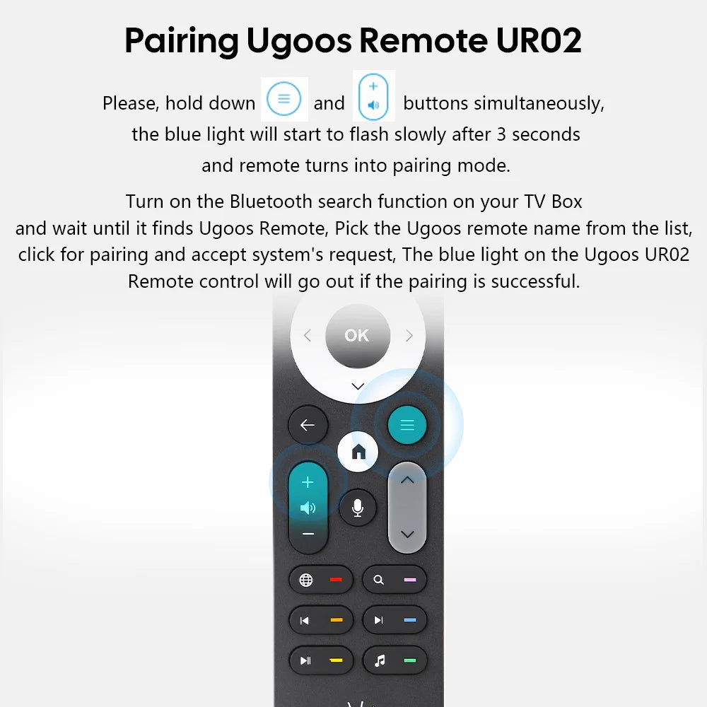Original UGOOS UR02 BT Remote Control Replacement for Ugoos TOX1 TOX3 TOX4 AM8 PRO AM6B PLUS X4 X4Q Cube Pro Extra TV Box