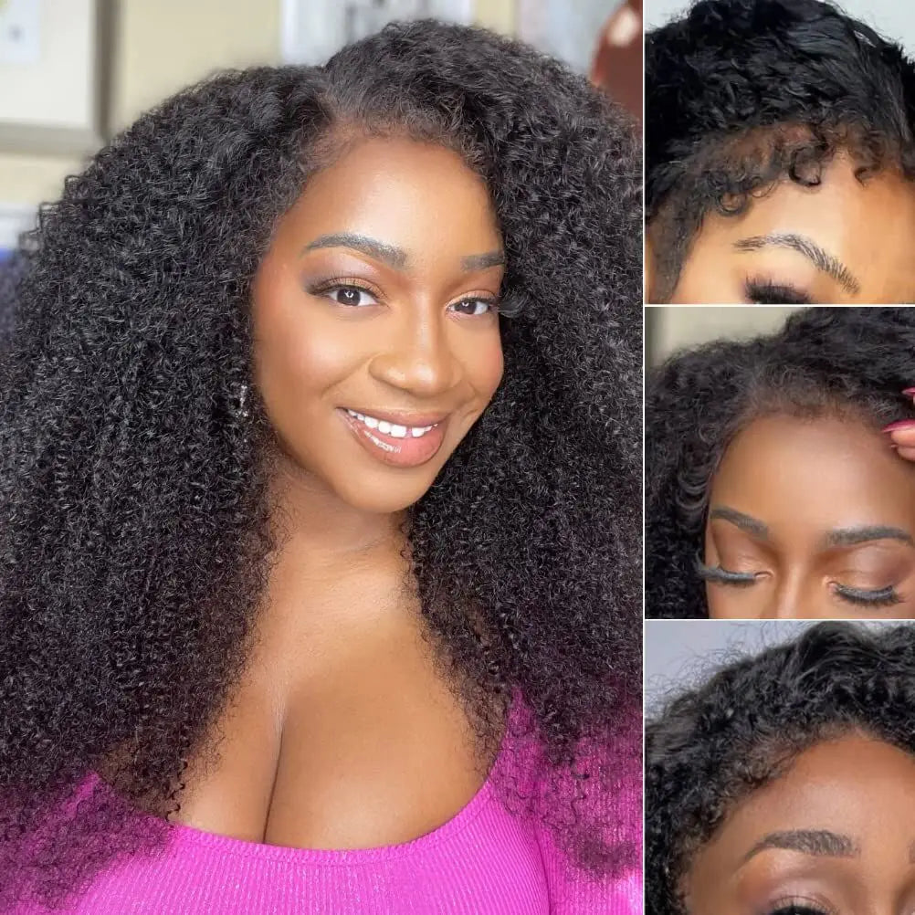 ISEE Hair Wear Go 7x5 Glueless HD Afro Kinky Curly Lace Front Wig Human Hair Transparent Deep Curly Wigs Pre Cut PrePlucked