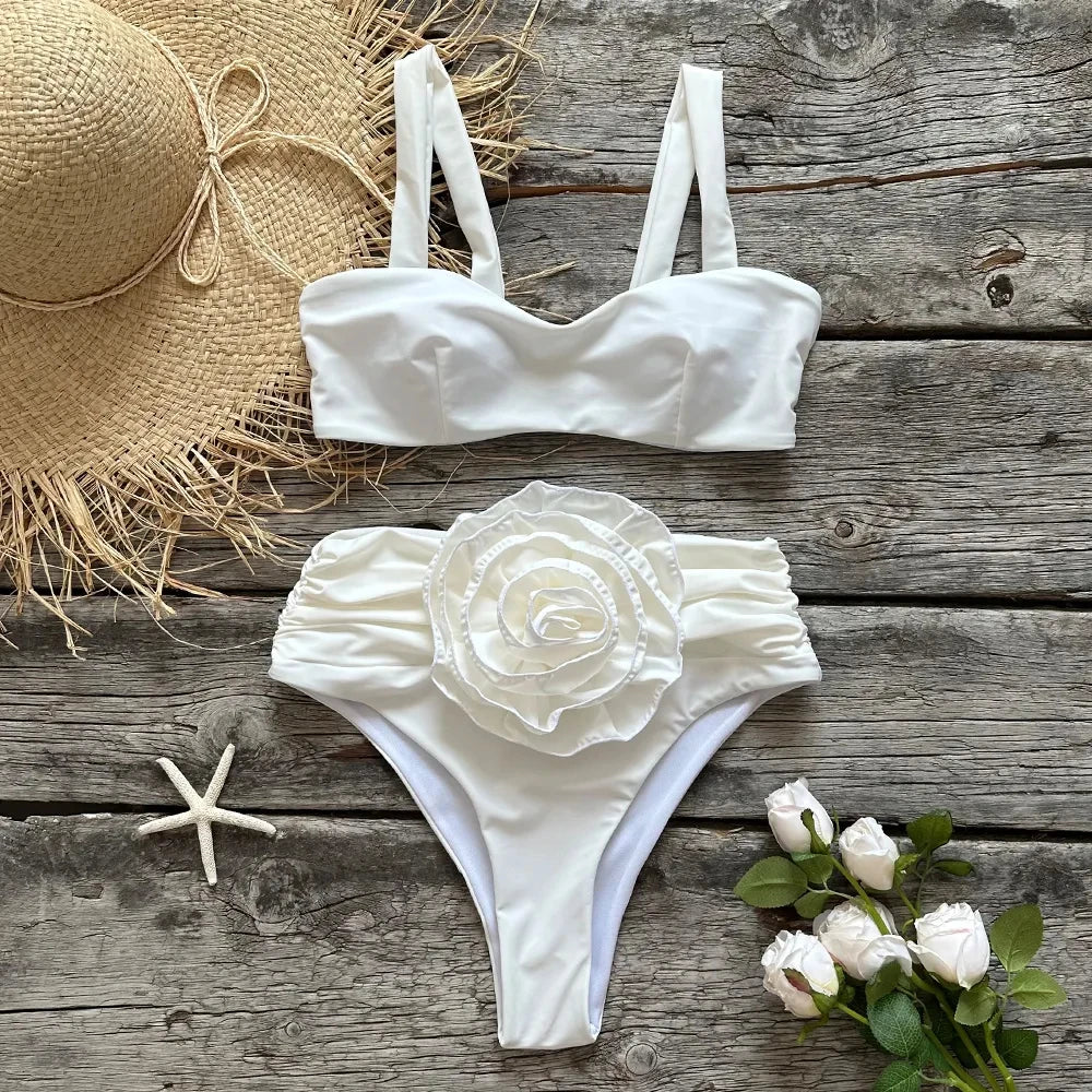Two-Pieces Women Floral Lace Up 2026 Push-Up Padded Bra White Bikini Set Swimsuit Swimwear Bathing Suit Beachwear Biquini