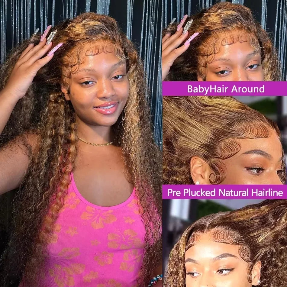 300% High Density Deep Wave Highlight 13x4 13x6 HD Lace Frontal Water Wave Wig Brazilian P4/27 Color Curly Human Hair Wigs