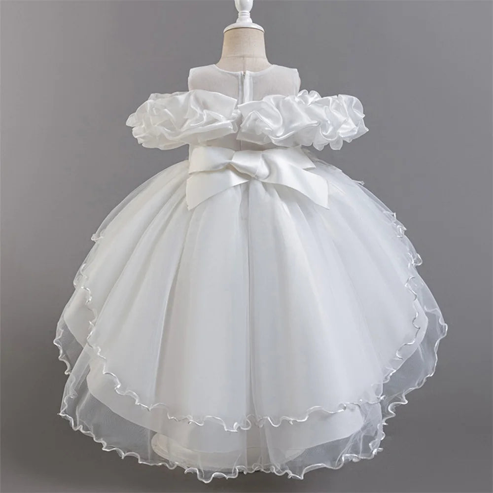 Fashion Pink Flower Girl Party Dresses Wedding Birthday Tulle Princess Dress for Kids Graduation Pageant Bridesmaid Kids Costume