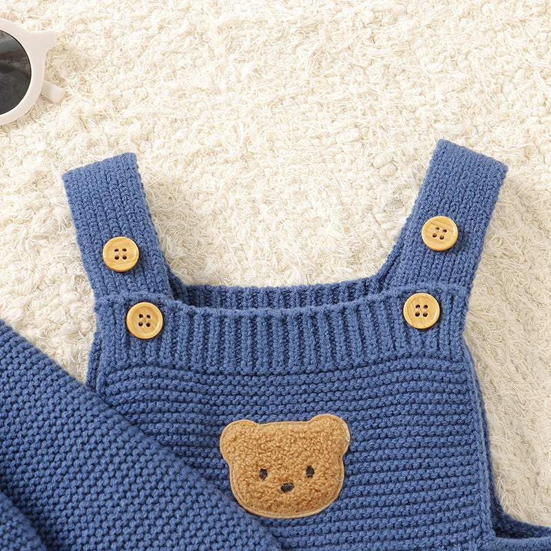 Winter Baby Clothes Sets Blue Long Sleeve Knitted Newborn Boy Sweaters Jackets+Rompers Outfits 0-18m Infant Outwear Costume