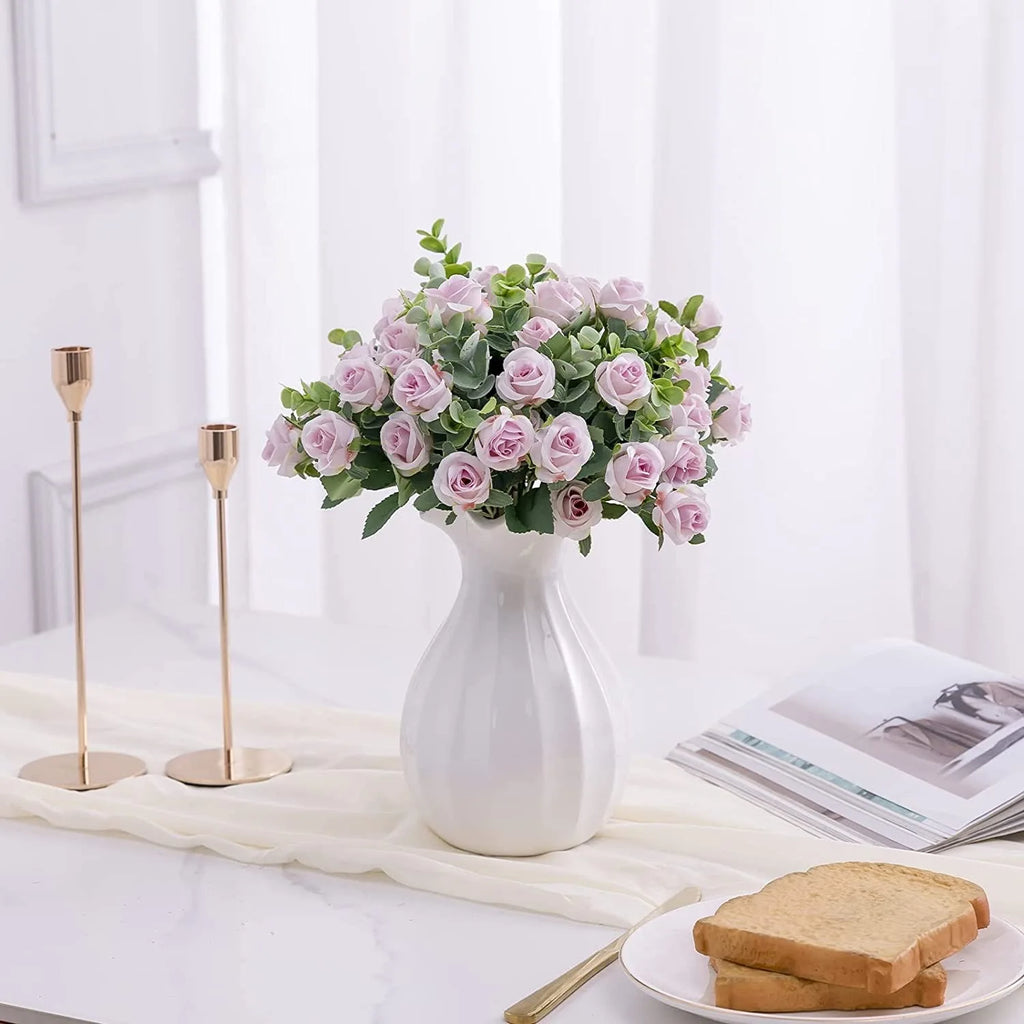 10 Heads Artificial Flower Silk Rose white Eucalyptus leaves Peony Bouquet Fake Flower for Wedding Table Party Vase Home Decor