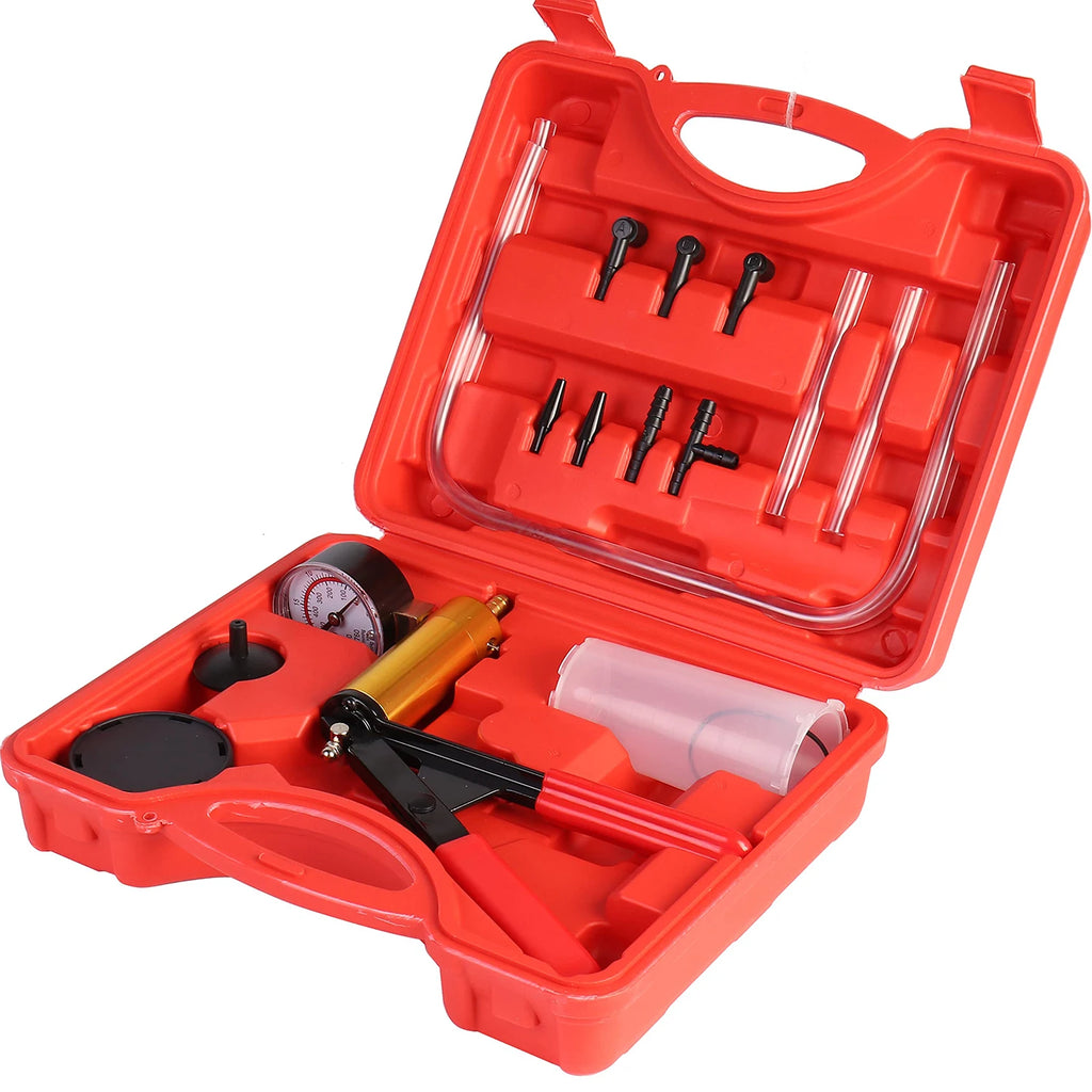 2 in 1 Brake Bleeder Kit Hand held Vacuum Pump Test Set for Automotive with Protected Case,One-Man Brake Clutch Bleeding System