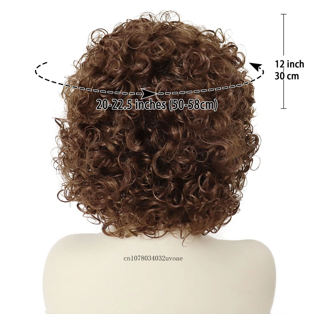 Synthetic Afro Curly Short Wigs for Women Dark Brown Wig with Bangs Sandy Grease Wig Ombre Wigs Halloween Costume Wig Cosplay