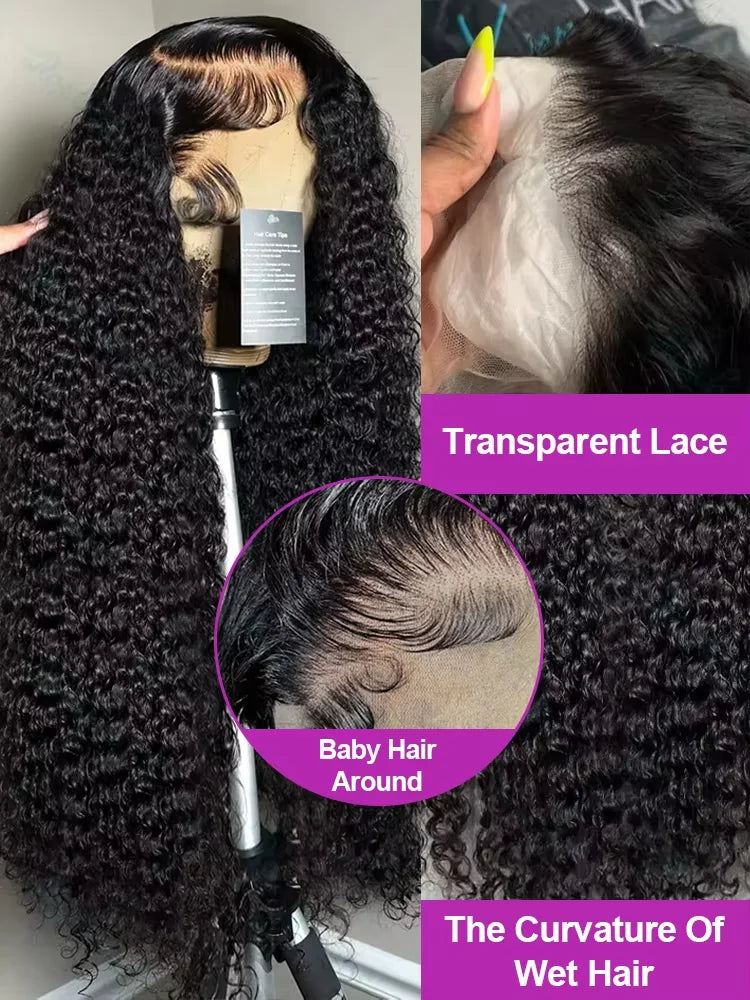 230% Curly Deep Water Wave 13x4 HD Lace Front Wigs PrePlucked Brazilian 100% Human Hair 13x6 Lace Frontal Closure Wig 32 34 Inch
