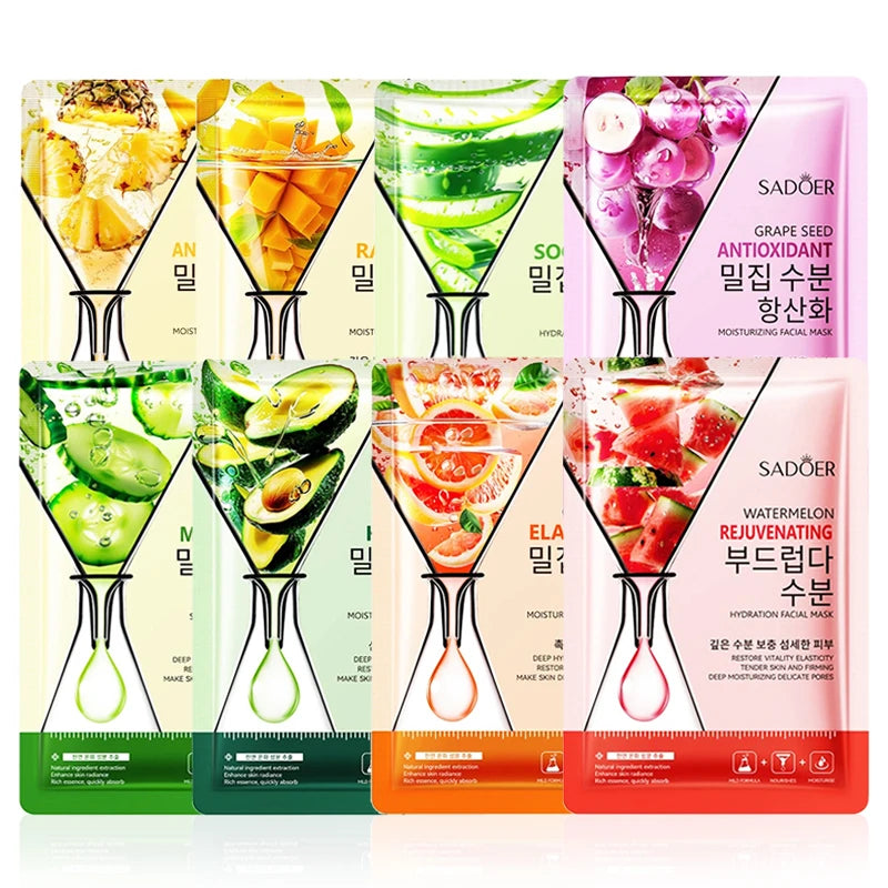 8pcs SADOER Fruits Face Mask for Facial Moisturizing Brightening Firming Hydrating Facial Masks Korean Skin Care Cosmetics