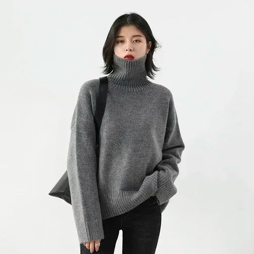 CHIC VEN Korean Women's Sweater Loose Turtleneck Sweaters Warm Solid Pullover Knitwear Basic Female Tops Autumn Winter 2026