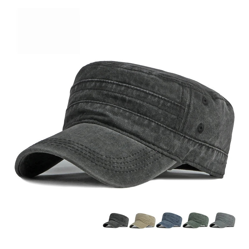 Spring Summer Short Brim Army Hat Men Women Outdoor Retro Washed Cotton Big Head Sunshade Flat Caps Military Cap Fishing Hats