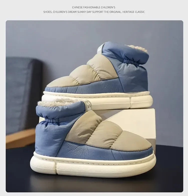 Snow Boots Men's Shoes Winter New Fashion Platform Indoor Plush Thick Cotton Boots Waterproof Anti Slip Down Warm Cotton Shoes