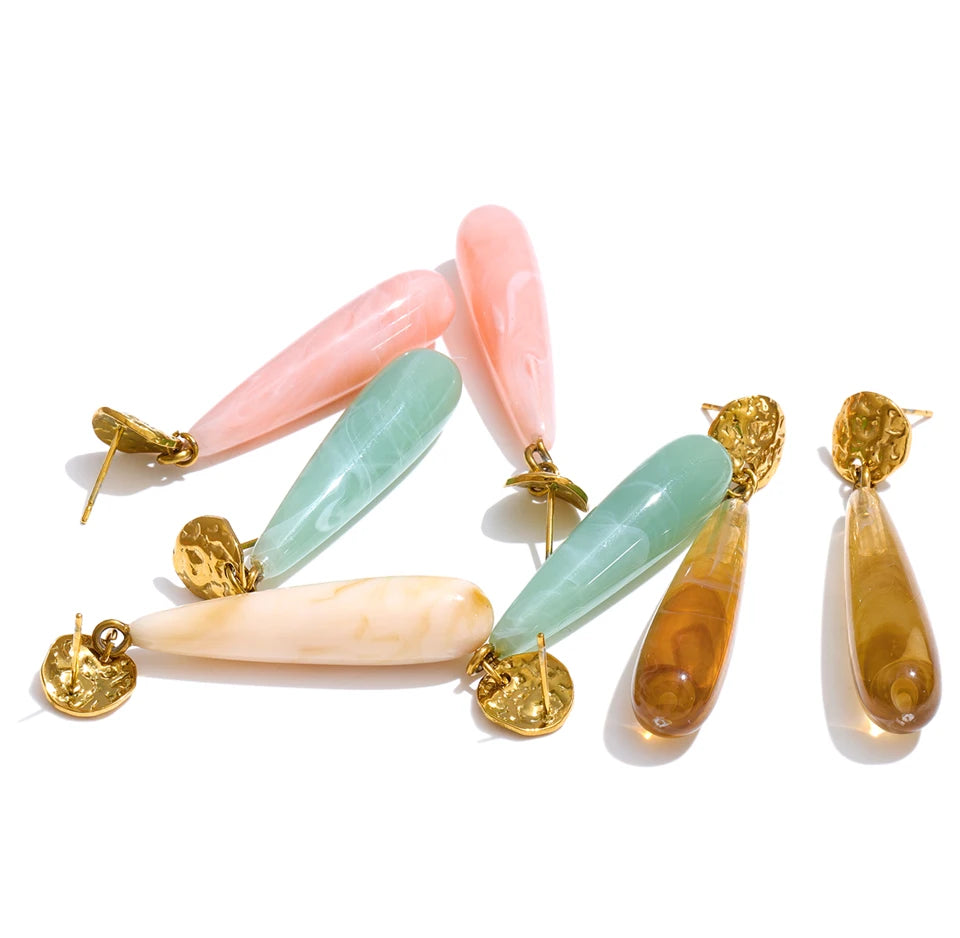 Yhpup 4 Color Acrylic Resin Teardrop Dangle Summer Earrings for Women Stainless Steel Exclusive Candy Fashion Jewelry