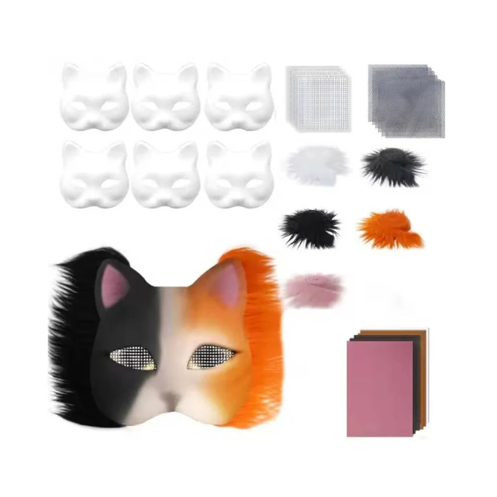 DIY Paper Therian Masks White Cat Masks Blank DIY Halloween Mask Animal Half Facemasks Masquerade Cosplay Party Christmas Gifts