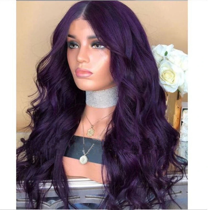 Wavy Purple Wigs Synthetic Hair Cosplay Wig Long Colored Wigs For Women Female Costume Wig Grey Green Pink Red Dark Brown Blue