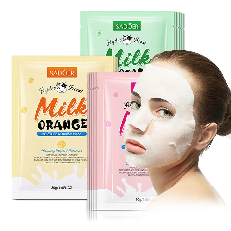 3/9/15pcs SADOER Milk Fruits Facial Masks Vitamin C Avocado Moisturizing Whitening Anti Wrinkle Face Sheet Masks Skin Care