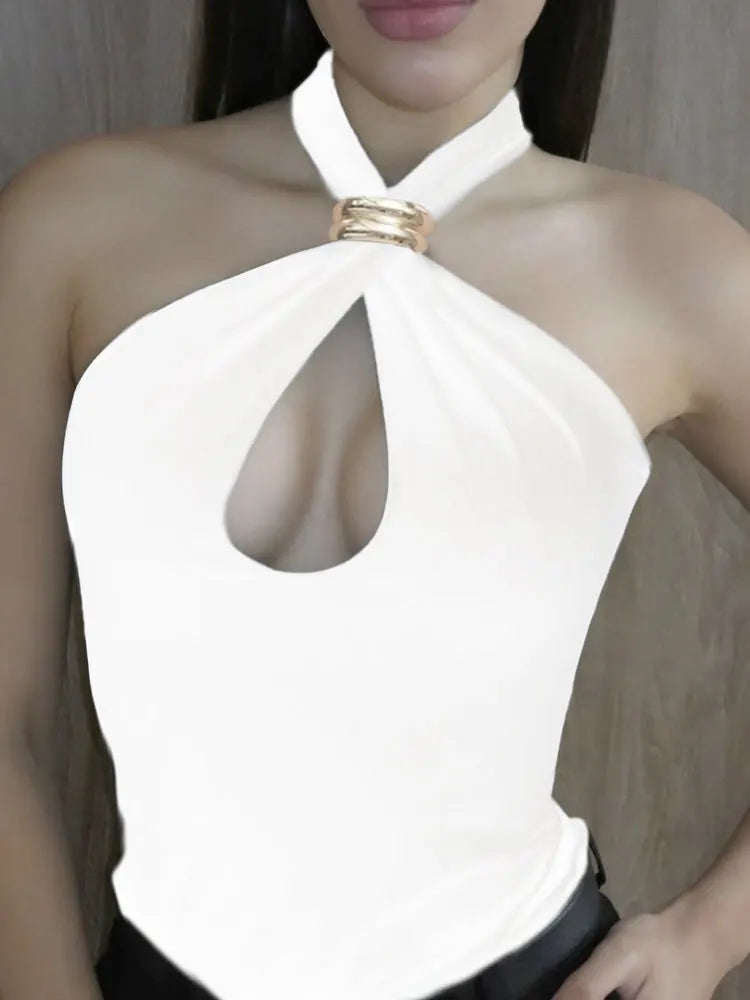 Summer Fashion Sexy Vest Top For Women Hollow Out Backless Twist Solid Cropped Y2k Top Patchwork Female Short Tank Top New 2026