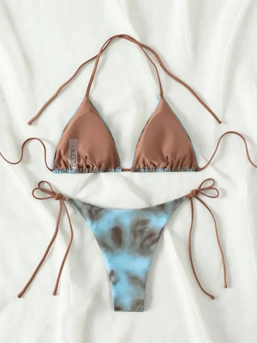 Tie Dye Bikins 2026 Mini Micro String Bikini Women Swimwear Female Swimsuit Two Pieces Bikini Set Halter Bathing Suit Swim Lady