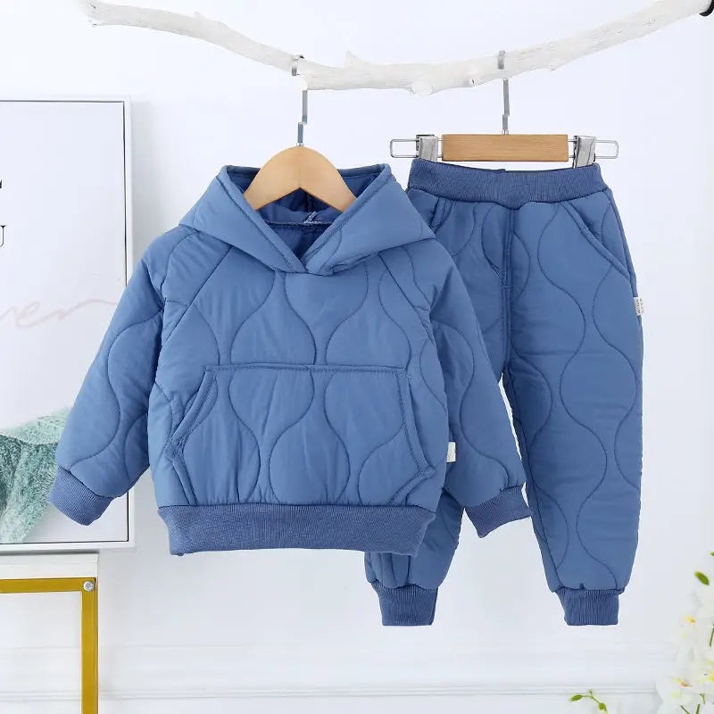 Children's Winter Padded Clothes Suit Boys Girls hooded Thickened Cotton Quilted Trousers0-5T Baby Home Service 2-Piece Set
