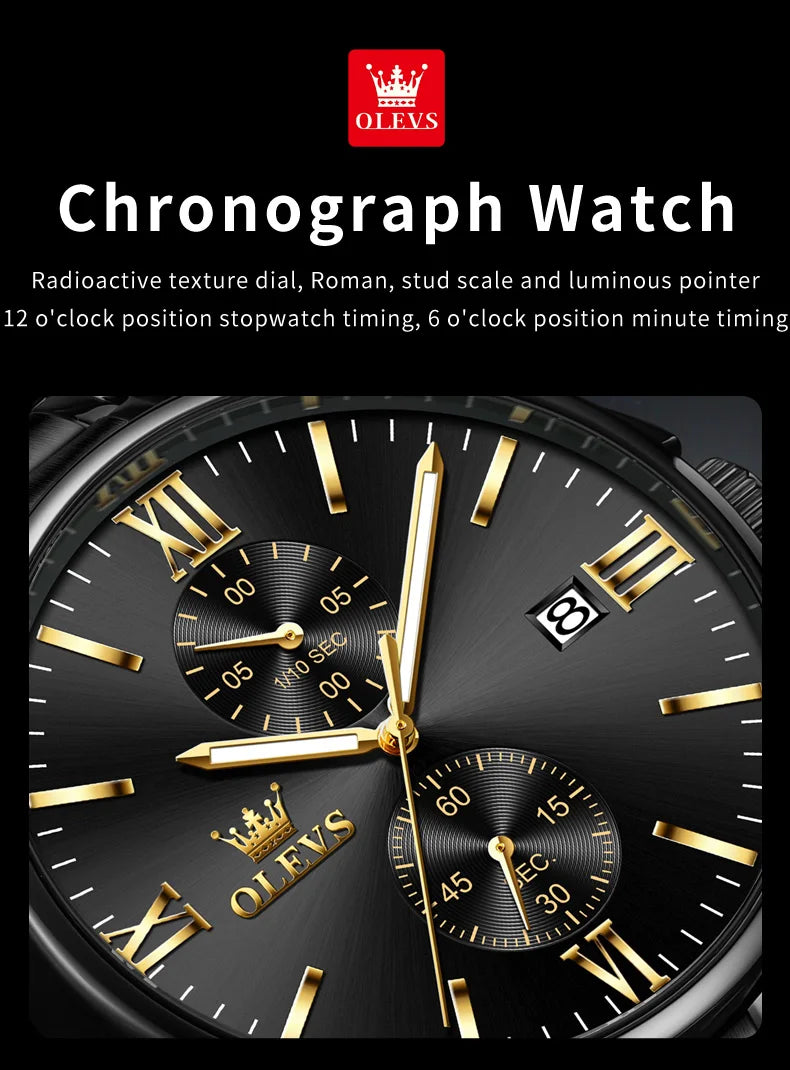 OLEVS 2886 Mens Watch Business Luxury Quartz Watch Waterproof Luminous Watch For Man  Multifunctional Chronograph Watch Original