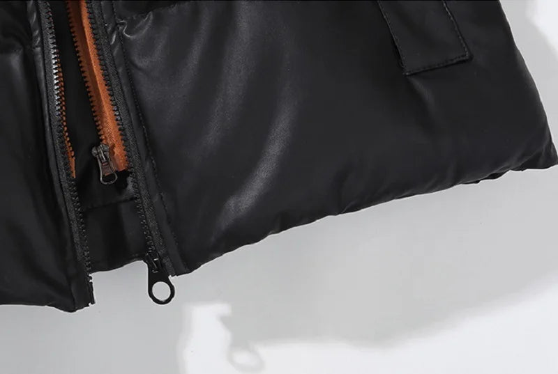 Winter Men Hooded Casual PU Leather Jackets Coat Man Thick Outdoor Puffer Parka Male Streetwear Oversize Bomber Jackets Overcoat