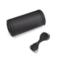 Universal Leather car steering wheel stitched on cover to fit 38cm 14 "DIY sewn breathable and non-slip black