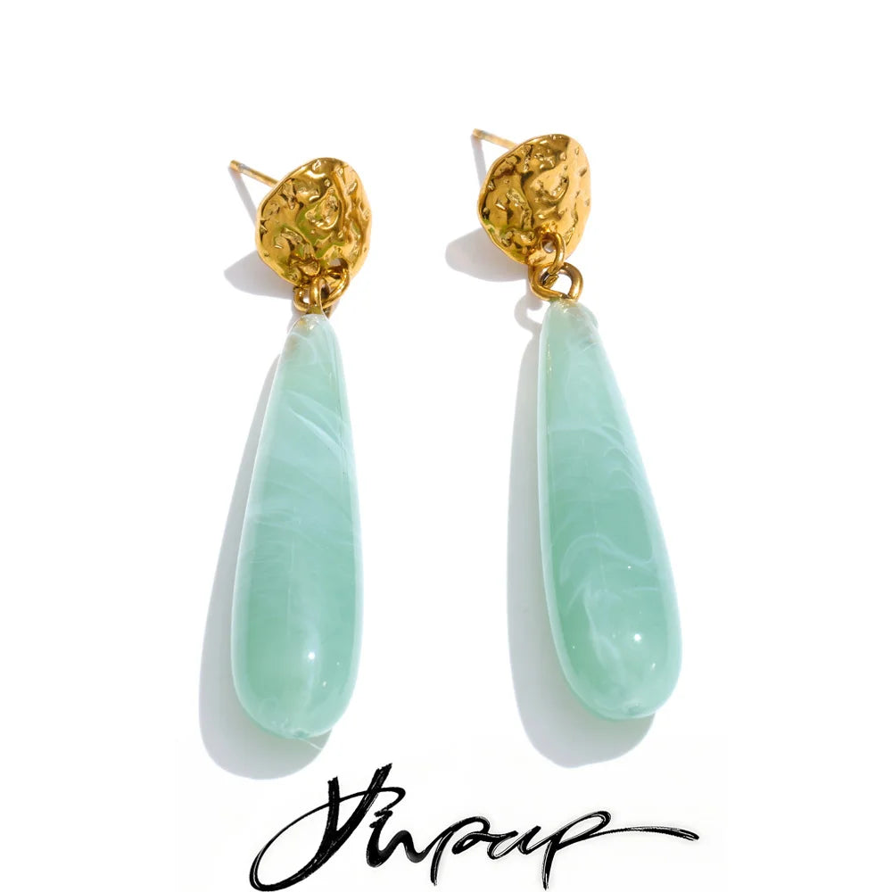 Yhpup 4 Color Acrylic Resin Teardrop Dangle Summer Earrings for Women Stainless Steel Exclusive Candy Fashion Jewelry
