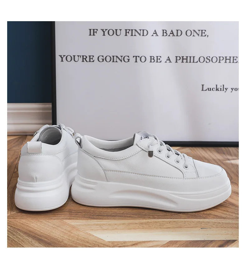 Fujin 4.5cm Genuine Leather Women Shoes Platform Flats Breathable Women Mesh Shoes White Sneakers Spring Autumn Summer Shoes