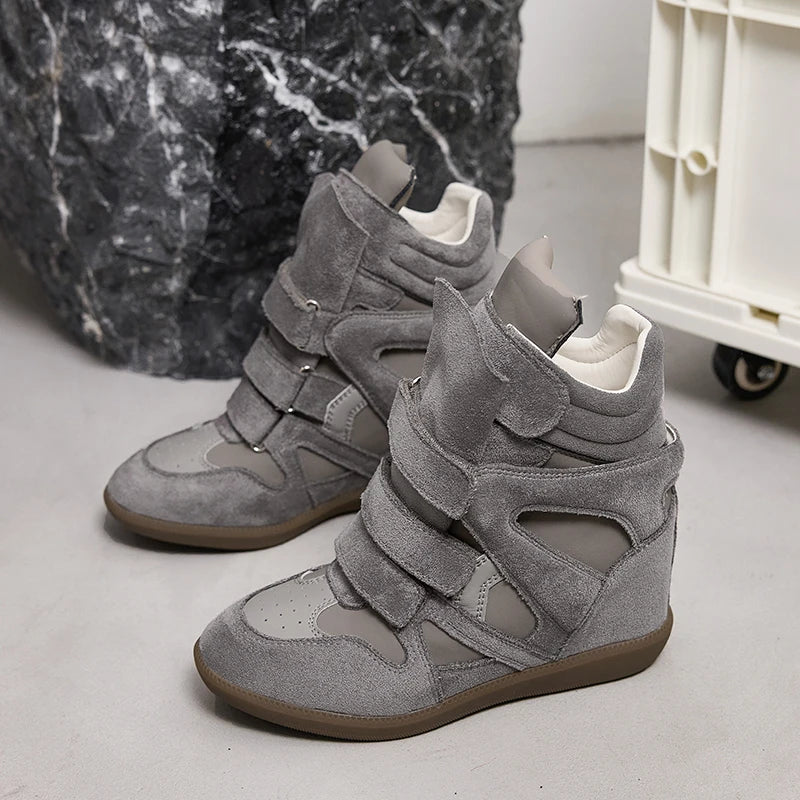 AIYUQI Women’s Ankle Boots 2026 New Genuine Leather 8CM Hidden Heel Women’s Platform Casual Sneakers Women