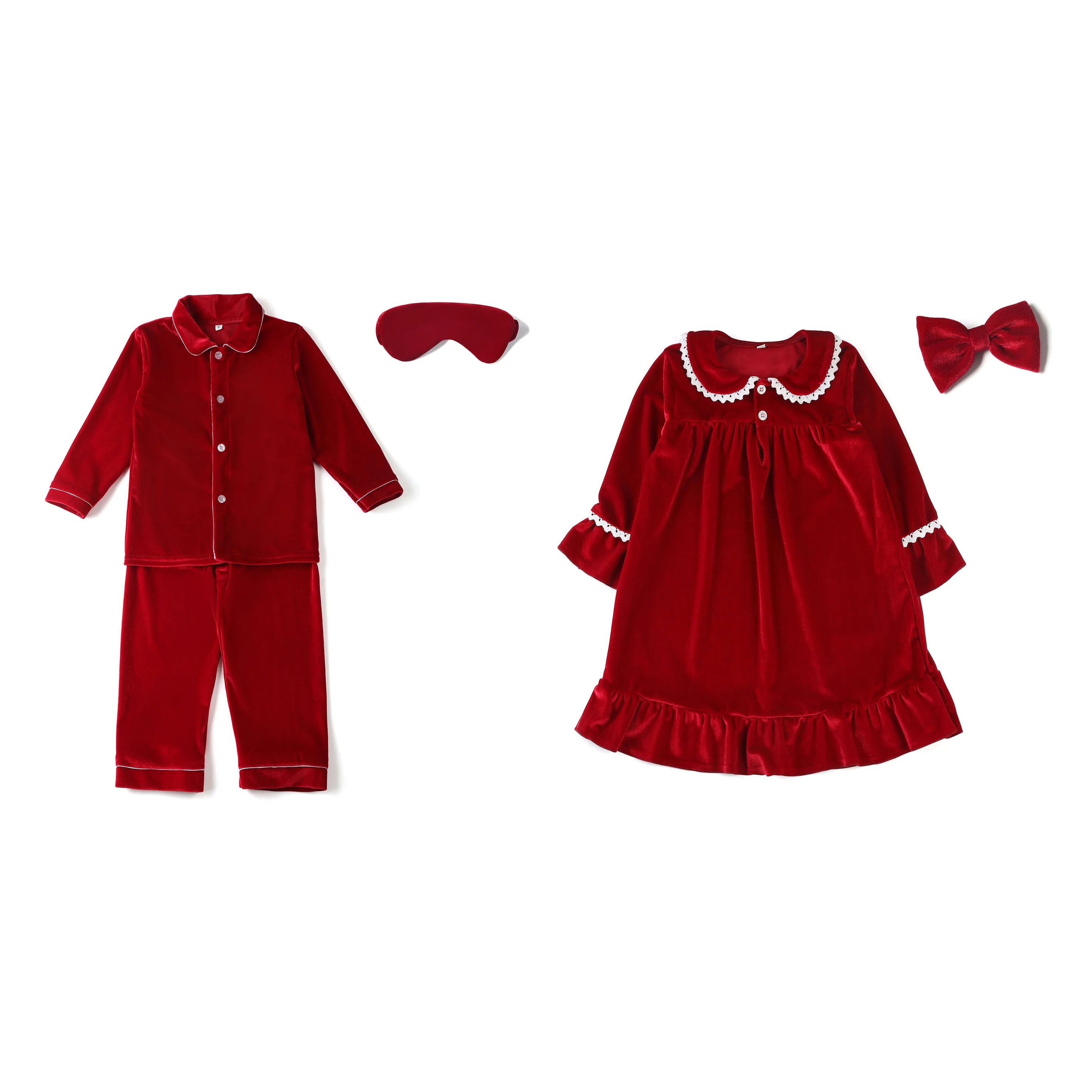 Boys girls baby eye masks bow family matching flannel pyjamas kids velvet Christmas pajamas sets