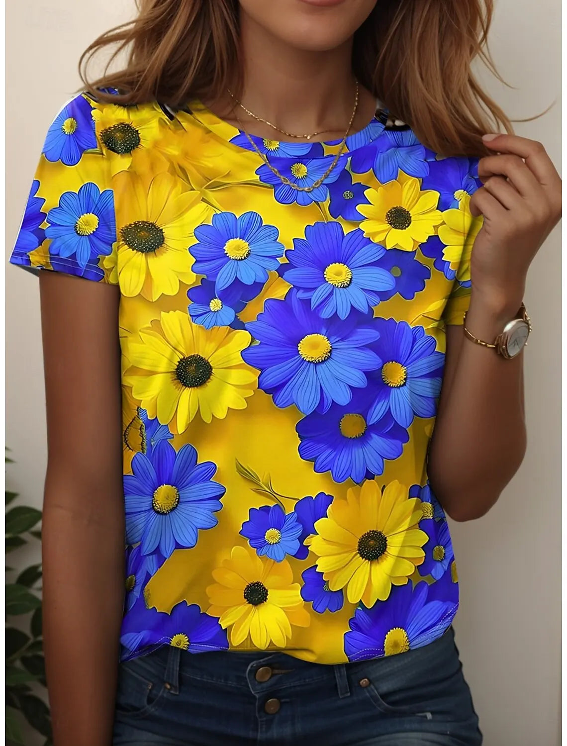 2026 Women's T Shirt Floral Graphic Fashion Stylish Classic Short Sleeved Crew Neck Regular Tops Daily Weekend Prints Summer